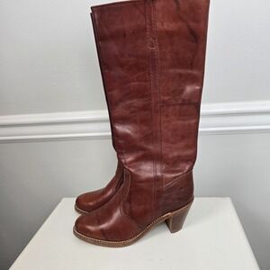 Vintage Dexter Womens Tall Leather Boots Size 8M Brown Heeled Western Riding USA